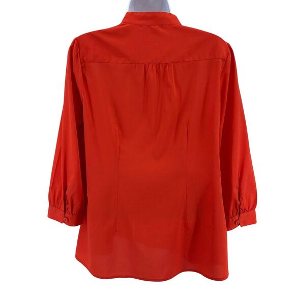 Banana Republic Blouse WMNS PM Red/Orange 3/4 Sleeve V-Neck Pintuck Button Up - Picture 4 of 7